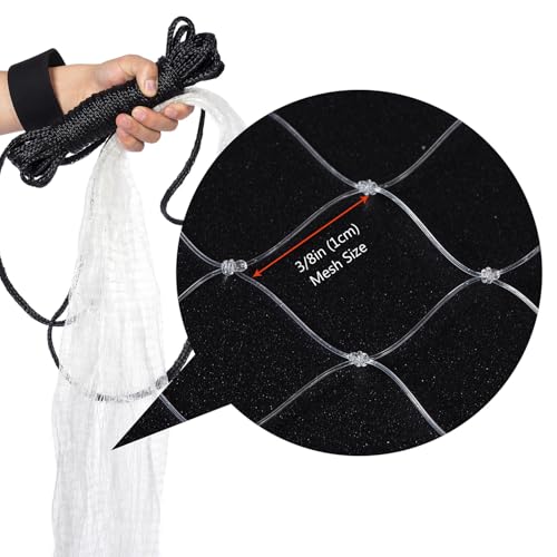 BASSDASH American Saltwater Fishing Cast Net 3/8 1/4-Inch Mesh 4ft 6ft 8ft Radius, 1-Pound Per Foot, for Bait Fish with Utility Bucket Casting - size: 10 Ft, style: 3/8 Mesh