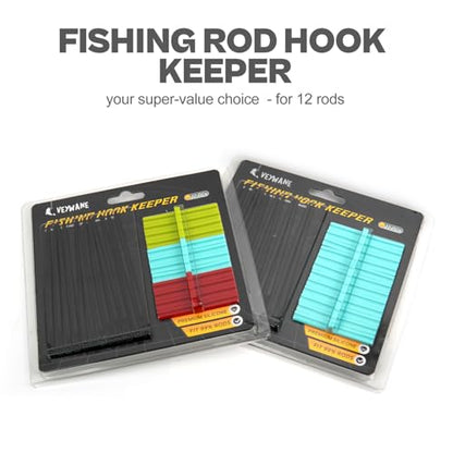 Universal Fishing Hook Keeper - Silicone Secure Holder for All Rods (Ultra Light to Sea), 12-Pack with Nylon Zip Ties - style: Blue