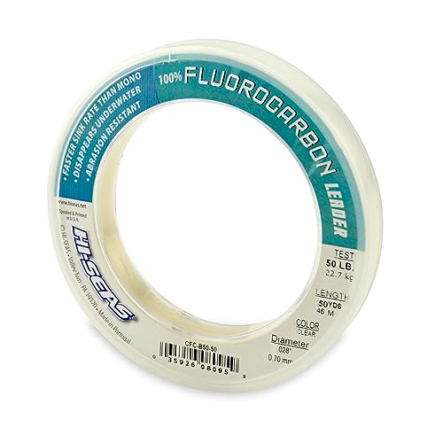 HI-SEAS 100% FLUOROCARBON Fishing LINE Leader - Clear Invisible Leader UNDETECTABLE to Fish, Fast Sinking 6LB-400LB - style: .028 in / 0.70 Mm, 50 Lb, 50 Yd
