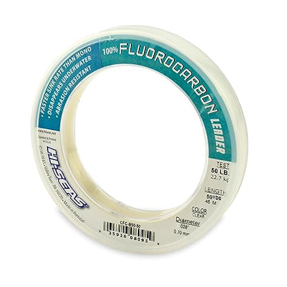 HI-SEAS 100% FLUOROCARBON Fishing LINE Leader - Clear Invisible Leader UNDETECTABLE to Fish, Fast Sinking 6LB-400LB - style: .028 in / 0.70 Mm, 50 Lb, 50 Yd