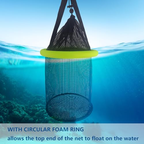 Aventik Floating Fish Basket Mesh Net Cage for Live Bait Storage Fish Raising Kayak Fishing Accessories 15.7in/40cm Height - size: 10 GAL Lime Green-13.8*13.8*15.8inch