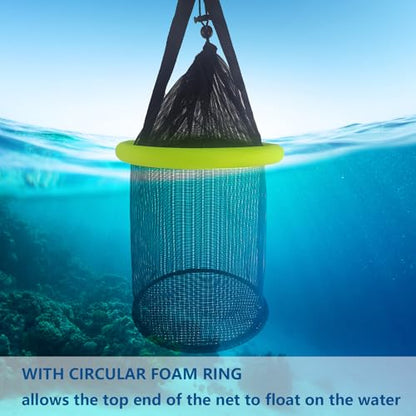 Aventik Floating Fish Basket Mesh Net Cage for Live Bait Storage Fish Raising Kayak Fishing Accessories 15.7in/40cm Height - size: 10 GAL Lime Green-13.8*13.8*15.8inch