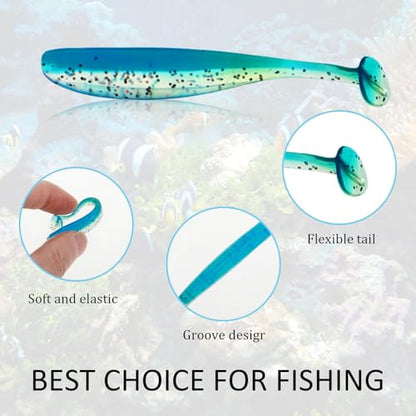 50 PCS Soft Plastic Baits Paddle Tail Swim Baits Fishing Lures Glide Bait Paddle Tail Swimbaits Lures Bass Fishing Bait Pre-Rigged Jig Head Soft Fishing Lures Kit Trout for Saltwater Freshwater