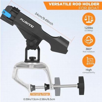 PLUSINNO Fishing Boat Rods Holder Large Clamp Opening 360 Degree Adjustable Fishing Rod Racks Folding Holder - color: RH20 MAX OPENING 1.97 inch 2PACK