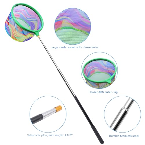 2PCS Fishing Net with Bucket, Telescopic Fishing Landing Net, Collapsible Youth Sand Bucket, Youth Fish Butterfly Catching for Freshwater Saltwater Outdoor Activities - color: Orange + Green