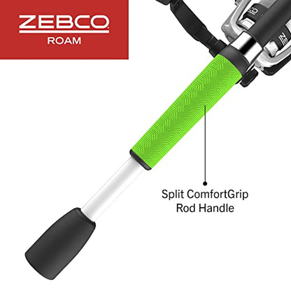 Zebco Roam Spinning Reel and Fishing Rod Combo, 6-Foot Fiberglass Fishing Pole, Split ComfortGrip Handle, Soft-Touch Handle Knob, Changeable Right- or Left-Hand Retrieve - style: Size 30 Reel - 6'6" Rod - Green
