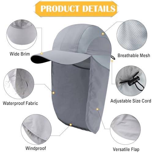 Mens Sun Hat with Breathable Mesh Sun Hats for Men Sun Protection Fishing Hat with Neck Flap for Hiking Cycling - color: Dark Gray