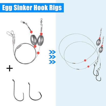 Egg Fishing Sinker Weight Rigs, 6pcs Flounder Rig Saltwater Bottom Rigs Stainless Steel Wire Leader with Egg Sinker Catfish Carolina Rigs Fishing Ready Rigs for Trout Drum Redfish Fishing - size: 1oz_6pcs