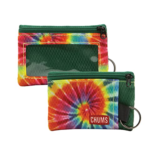 Chums Surfshorts Wallet - Lightweight Zippered Minimalist Wallet with Clear ID Window - Water Resistant with Key Ring (Rainbow Tie Dye) - color: Rainbow Tie Dye