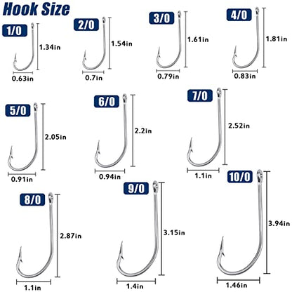 Saltwater Fishing J Hooks O'Shaughnessy Forged Extra Strong Stainless Steel Trolling Sea Bass Striper Snapper Fishing Hooks, Size 1/0-10/0 - size: 8/0-30pcs