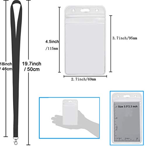 5Pcs Black Lanyards with Vertical ID Badges Holder and Retractable Reel | Flat Lanyard,For Keys,Card Holder - color: Black