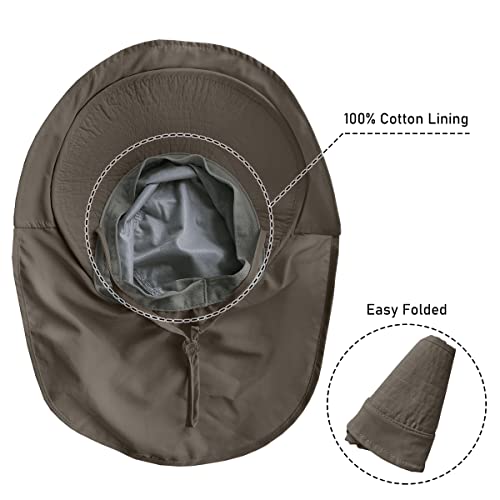 Womens Sun Hat UPF 50+ Wide Brim and Ponytail Hole, Hiking Safari Hat with Neck Flap… - color: Beige & Army Green