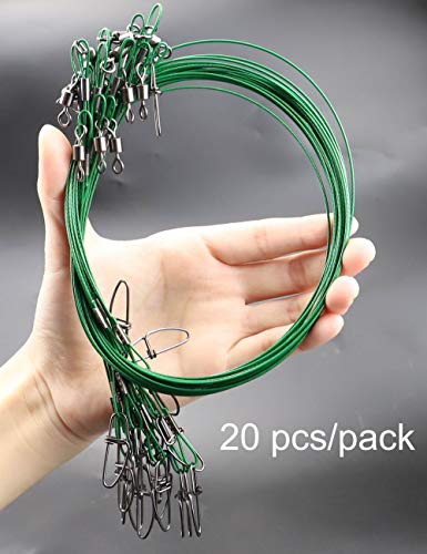 Fishing Leaders Line Steel Leaders Fishing Saltwater 125LB Fishing Leaders with Swivels and Snaps, 19.68in - color: Green