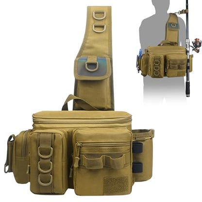 OROOTL Fishing Tackle Storage Bag, Sling Waist Backpack with Adjustable Widen Shoulder Straps Large Capacity Fishing Crossbody Bag Lightweight Gear Organizer for Fishing Camping Hiking and More