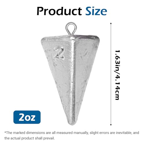 Pyramid Sinkers Assorted Weights 2oz 3oz 4oz, Lead Surf Fishing Sinkers for Saltwater Beach Bottom Fishing (5-8 Pack) - size: 2oz-8pcs