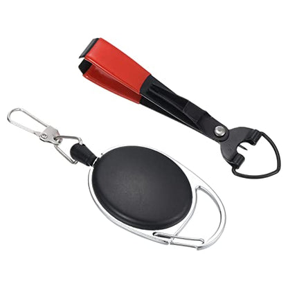 PATIKIL Fishing Quick Knot Tying Tool Stainless Steel 4 in 1 Fly Line Clipper with Fishing Retractor Combo for Angler Vest Pack Tool Gear, Black Red
