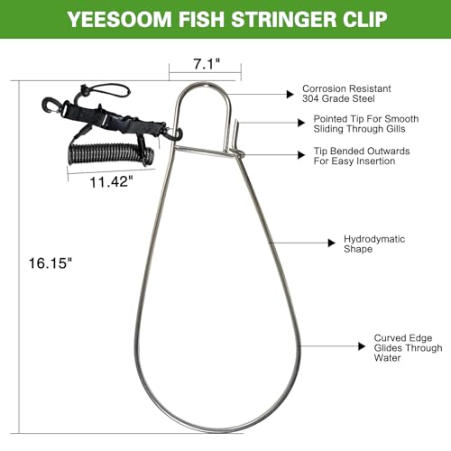 Fish Stringer Clip Large, Fishing Stringer Carry Multiple Large Fish, Quick Release 78”Steel Core Lanyard, Designed for Spearfishing, Kayak Fishing & Scuba Diving, Stainless - style: 2 Pack