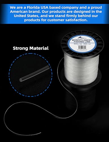 BLUEWING Monofilament Fishing Line Clear Mono Fish Wire Thin Diameter String 6-400 lbs, 50-3000 Yards - color: 01-Clear, size: 0.55mm/40lb/500YD