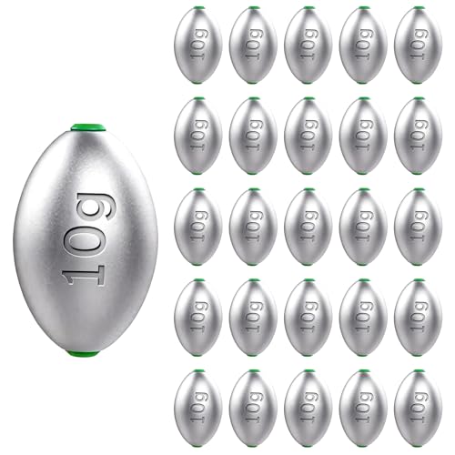 Egg Lead Fishing Weights Assorted Sizes,Oval Shaped Egg Sinkers with Smooth Hole, Slip Sinkers Tackle for Freshwater & Saltwater Fishing, Bass & Catfish Casting Weights(10g/15g/20g/30g) - color: 10g-25pcs