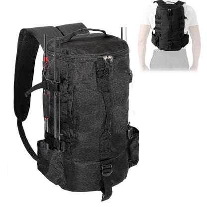 Fishing Tackle Backpack with Rod & Bottle Holder, Lightweight Outdoor Water-Resistant Fishing Gear Shoulder Storage Bag (Black) - color: Black3