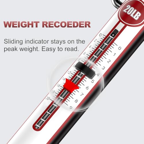 SNAIL TRAIL 20 LB / 50 LB Aluminum Tube Spring Fish Scale with Peak Weight Marker & Zero Reset, Mechanical Fishing Weighing Gauge with Hook, Non-Digital Hand Held Pull Weigher, Hanging Drag Scale - color: 50lbs