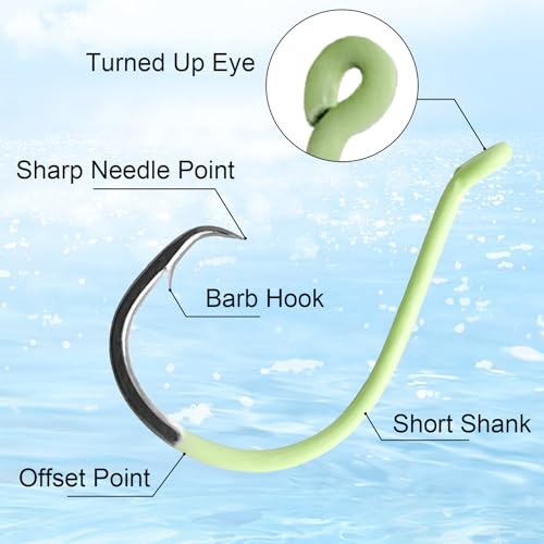 Eupheng Glow in Dark Circle Hooks 2X Strong Offset Freshwater Saltwater Fish Hooks for Catfish Bass Trout, Pack of 10, Available in 8 Sizes (#4 to 5/0) Luminous Circle Hooks - size: #1_10pcs