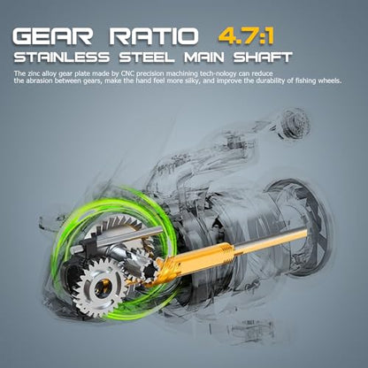 Sougayilang Spinning Reels 10000 Series Surf Fishing Reels, Ultra Smooth Powerful with CNC Aluminum Spool, Inshore & Offshore Saltwater Fishing - color: Golden- AFS10000