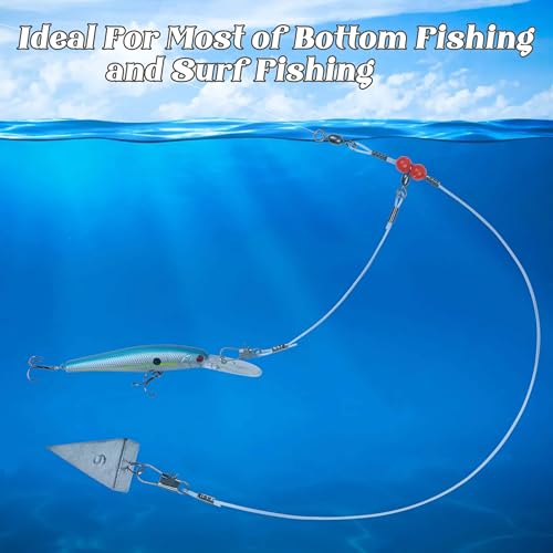 Fishing Leaders Saltwater Tackle Surf Fishing Rigs High Strength Mono Fishing Wire Leaders with Swivel Snaps Beads Gear Equipment for Lures Bait Hooks, 1Arm 2Arms - color: Blue