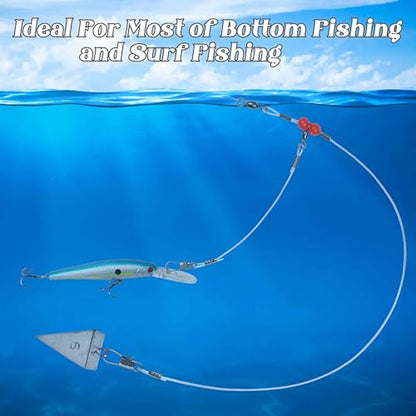 Fishing Leaders Saltwater Tackle Surf Fishing Rigs High Strength Mono Fishing Wire Leaders with Swivel Snaps Beads Gear Equipment for Lures Bait Hooks, 1Arm 2Arms - color: Blue