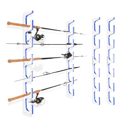 TRAPSKI Made in the USA Premium Fishing Rod/Pole Holder Rack Organizer | Wall or Ceiling Mounted Fishing Rod Rack | Marine Grade HDPE Plastic | Pole Holder for 6 or 12 + Stackable - color: H6 White/Blue