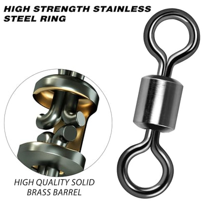 Alwonder Fishing Barrel Swivels, 40 to100-Pack Swivels Fishing Tackle Freshwater Saltwater Swivel Rolling Swivel Heavy Duty Stainless Steel Lures Leaders Line Connectors Terminal Tackle - size: #5(71LB)-100 Pack