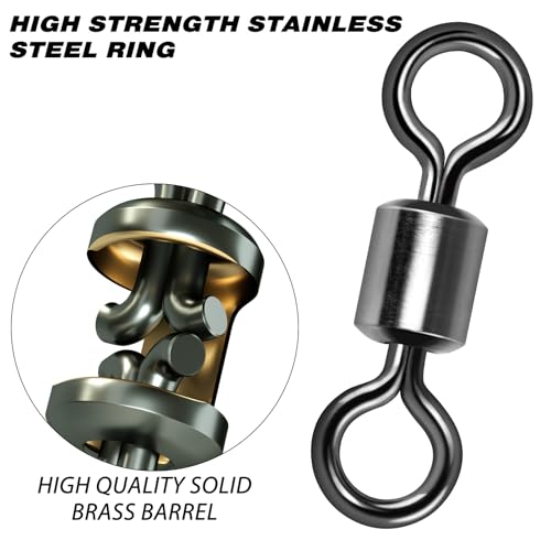 Alwonder Fishing Barrel Swivels, 40 to100-Pack Swivels Fishing Tackle Freshwater Saltwater Swivel Rolling Swivel Heavy Duty Stainless Steel Lures Leaders Line Connectors Terminal Tackle - size: #6/0(352LB)-40 Pack