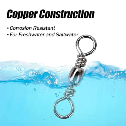 Copper Ball Bearing Swivels Cross Line Swivels Silver FS/ZH-02(10#,100pcs) | for Saltwater Freshwater,Fishing Swivel Tackle,for Lure Line,and Leader Connections