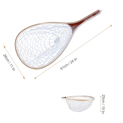 Hipicute Fly Fishing Net, Trout Net, Wooden Frame Fly Fishing Landing Net with Soft Rubber Mesh for Catch and Release, Lightweight Fish Net for Trout Bass, Fly Fishing Gear for Stream Fishing - color: White-01, style: Rectangle Holes