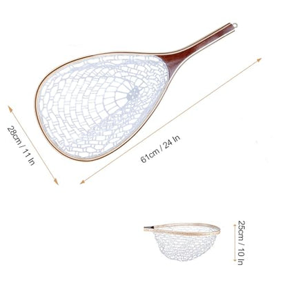 Hipicute Fly Fishing Net, Trout Net, Wooden Frame Fly Fishing Landing Net with Soft Rubber Mesh for Catch and Release, Lightweight Fish Net for Trout Bass, Fly Fishing Gear for Stream Fishing - color: White-01, style: Rectangle Holes
