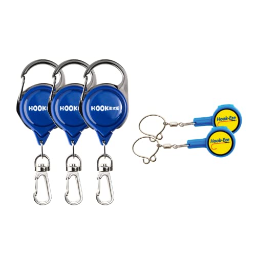 Hook-Eze Fishing Knot Tying Tool and Zinger Retractor Combo | Stocking Stuffers Gifts for Men, Fishing Gear and Equipment for Nippers, Forceps, Fly Float Ant, Belt Loops & Backpack