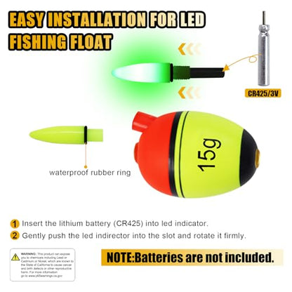 Night Fishing Slip Float, EVA Sliding Float Led Lighted Slip Bobbers for Saltwater Freshwater, 15g-40g Buoyancy Fishing Floats Without Battery - color: 15g Buoyancy Floats*5PCS
