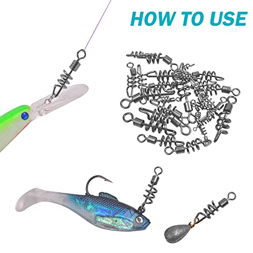 AGOOL Fishing Swivels Snaps Barrel Swivels Corkscrew Snaps Swivels Fishing Tackle Stainless Steel Saltwater Freshwater Fishing Leader Lure jigs Line Connector - size: 1/0 - 40pcs