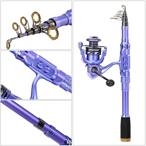 Sougayilang Fishing Rod and Reel Combos Carbon Fiber Telescopic Fishing Pole with Smooth Reel Combo Saltwater Freshwater Kit - color: Purple Rod and Reel, size: 1.8m/5.91ft