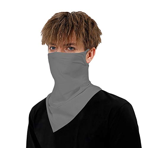 YAYOUREL Neck Gaiter Face Mask Bandanas for Men Women UV Face Scarf Cover Ear Loop Hole Facemask for Fishing Running Cycling - color: Solid Gray