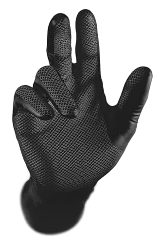 Grippaz 8 Mil Nitrile Disposable Gloves 50-Pack, Fish Scale Grip, Chemical & Oil Resistant, Black, Large (G21091-L) - size: Large