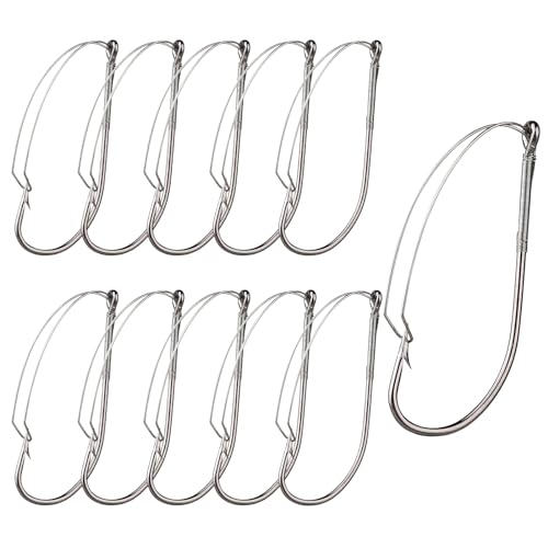 10 Pcs Weedless Wacky Rig Hooks Bass Fishing Hooks for Wacky Rigging Worm Lure Long Neck Hooks Anti-Hanging Bottom Mouthguard Fish Hook for Wacky Rigging Worm Lure 2/0