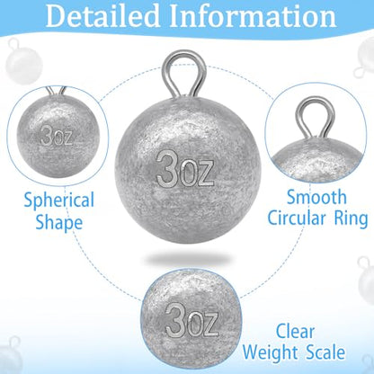 Round Fishing Sinkers 10/5pcs Cannonball Lead Weights | Assorted Sizes Egg Sinkers Saltwater Freshwater 1oz to 4oz - size: 4oz-10pcs