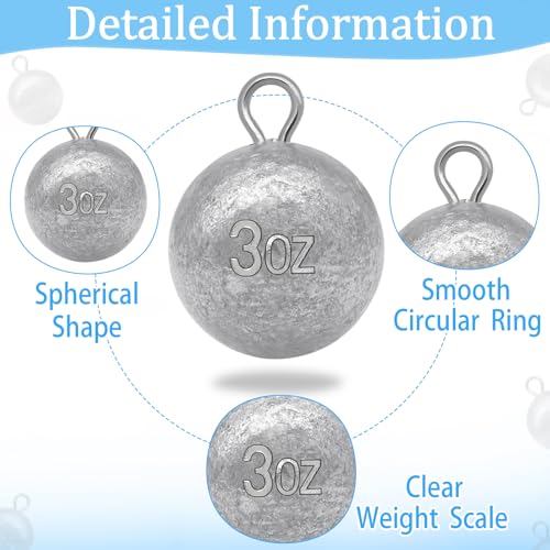 Round Fishing Sinkers 10/5pcs Cannonball Lead Weights | Assorted Sizes Egg Sinkers Saltwater Freshwater 1oz to 4oz - size: 3oz-5pcs