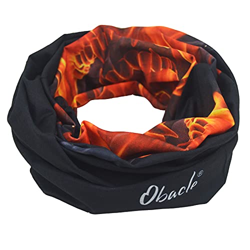 Obacle Bandana Face Mask Neck Gaiter Tube Mask Men Women for Sun Dust Protection - color: Skull Gold Fire Face