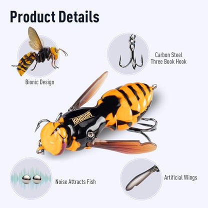 Kingdom Wasp Crawl Bait Insect Bionic Floating Fishing Lures Swimbaits Hard Artificial Baits Lure Freshwater and Saltwater Bass Carp Pike Walleye Fishing ABS Material Carbon Steel Three Book Hook - color: 05, size: 4.2g