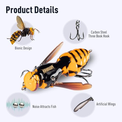Kingdom Wasp Crawl Bait Insect Bionic Floating Fishing Lures Swimbaits Hard Artificial Baits Lure Freshwater and Saltwater Bass Carp Pike Walleye Fishing ABS Material Carbon Steel Three Book Hook - color: Set3, size: 6.6g
