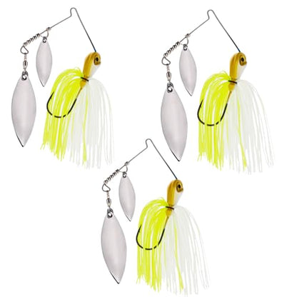 Reaction Tackle Spinner Bait, Compact Profile Fishing Lure with Flash and Vibration for Bass, Trout, Pike, Salmon and Walleye (3-Pack) - color: White Chartreuse, size: 1/2 Oz