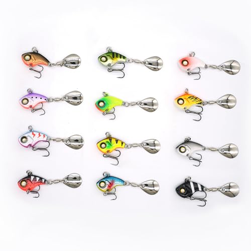 Stonefish 3PCS Spinner Baits Fishing Lure Kit, Trout Lures with Sharp Treble Hooks, Vibrating Swimming Bait for Bass Walleye Pike Freshwater Fishing - color: A-7g
