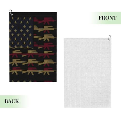 Supdreamc 24x16 Inch Golf Course Towel with Clip, American Flag Guns Art, Microfiber Highly Absorbent Fast Drying for Golf Bag Attachment & Personal Fitness Use - color: Style (102)